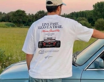 Maglietta del Gran Premio di Monaco di Ayrton Senna, maglietta vintage da corsa di F1, grafica retrò anni '90 della McLaren MP4/4, regalo per fan della Formula 1, maglietta in cotone streetwear
