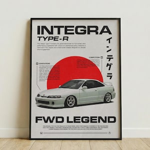 Integra Type R Poster | JDM Car Wall Art | Honda DC2 Type-R Print | Japanese Automotive Art | FWD Legend Car Enthusiast Gift | Garage Decor