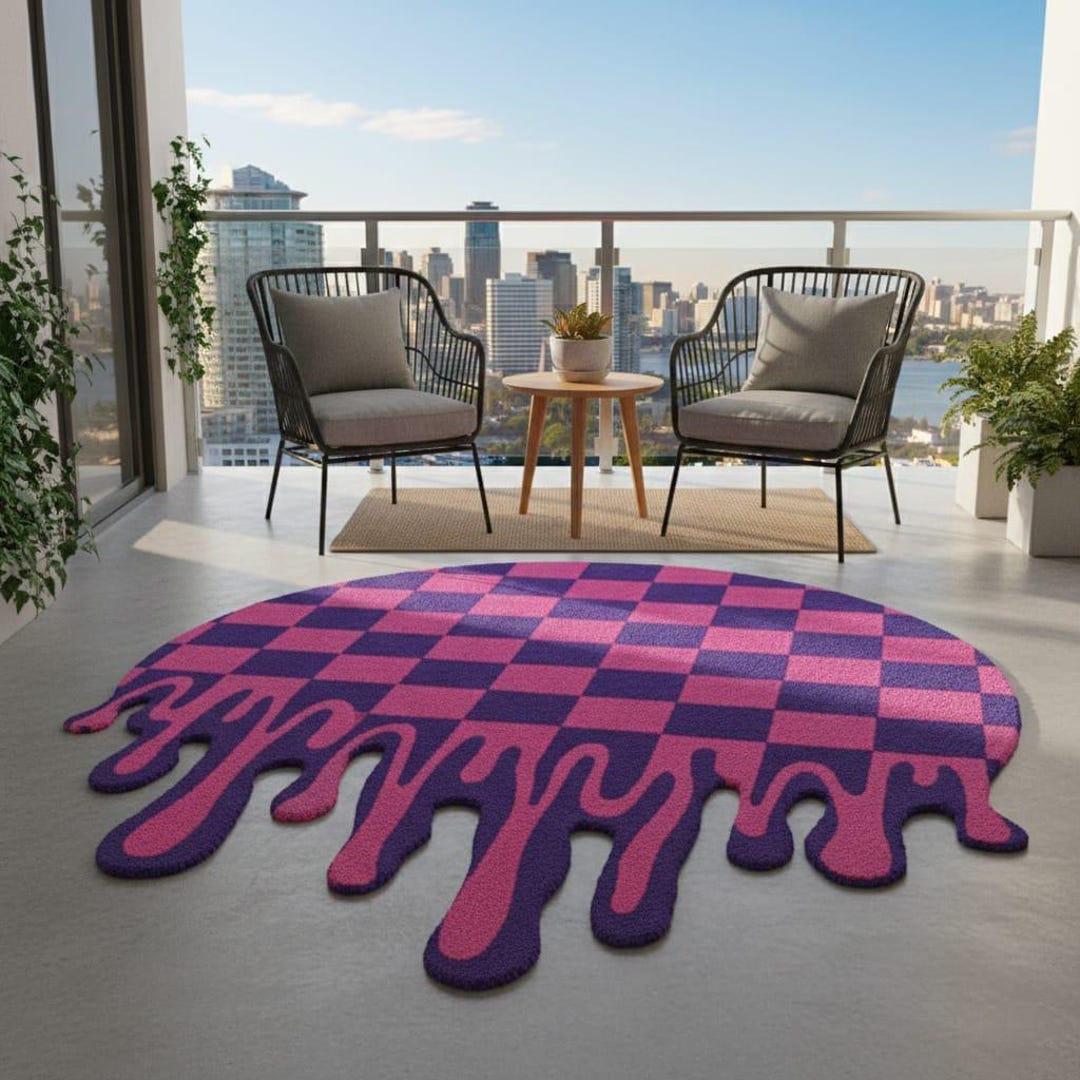 Toom Rug Drip Purple Pink Drip Checkered Area Rug, Liquid Drip Shaped Shag Mat ...