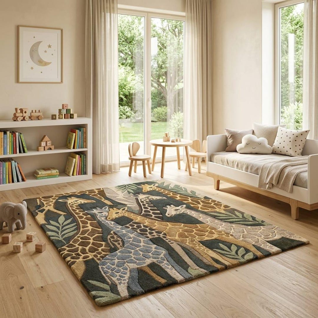 Giraffe Texture Rug Hand Tufted Giraffe Rug, Safari Animal Area Rug, Jungle Theme Carpet ...