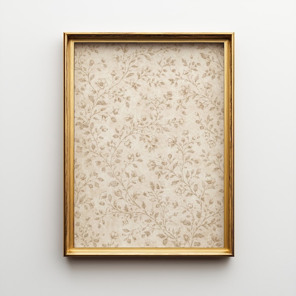 Vintage Floral Wall Art Printable, Neutral Botanical Pattern, Beige Cottagecore Wall Art, Elegant Digital Download