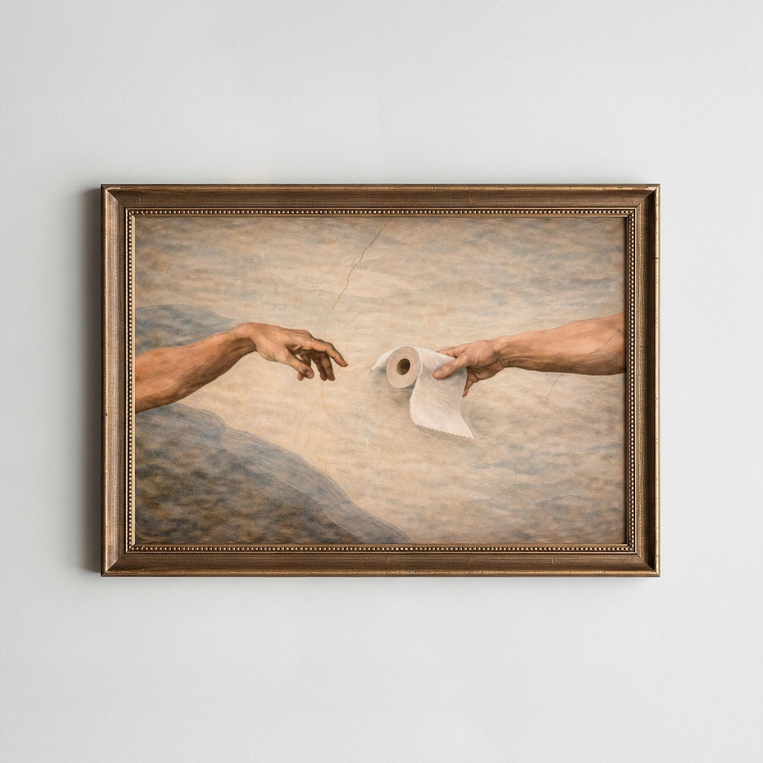 Funny Bathroom Wall Art, Classical Parody Toilet Paper Print, Vintage ...