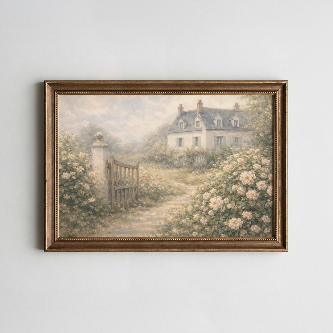 Cottage Garden Wall Art Printable, Vintage Countryside Landscape ...