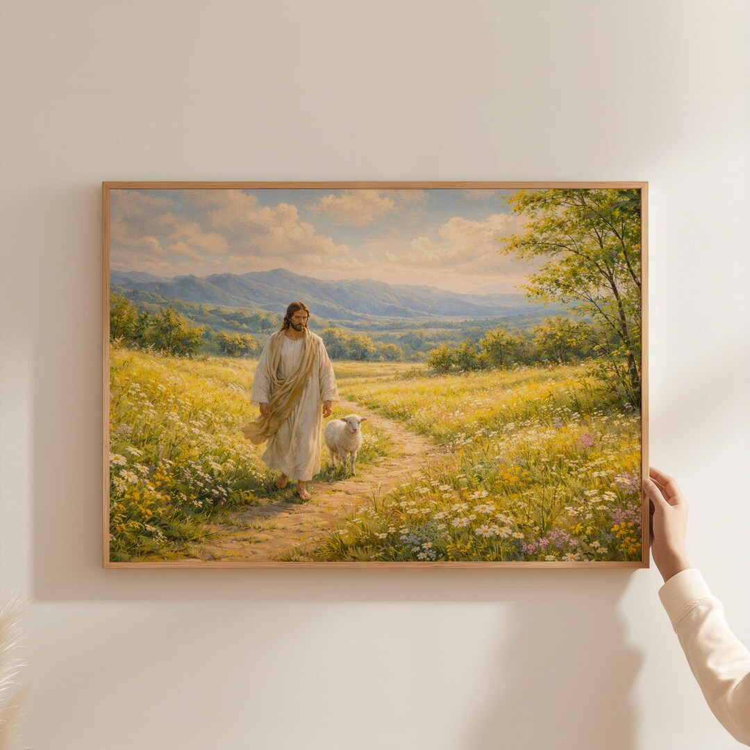 Jesus the Good Shepherd Wall Art, Psalm 23 Christian Landscape Print ...