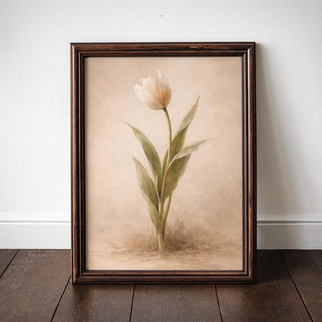 Vintage Tulip Wall Art Printable, Botanical Flower Print, Neutral Beige ...