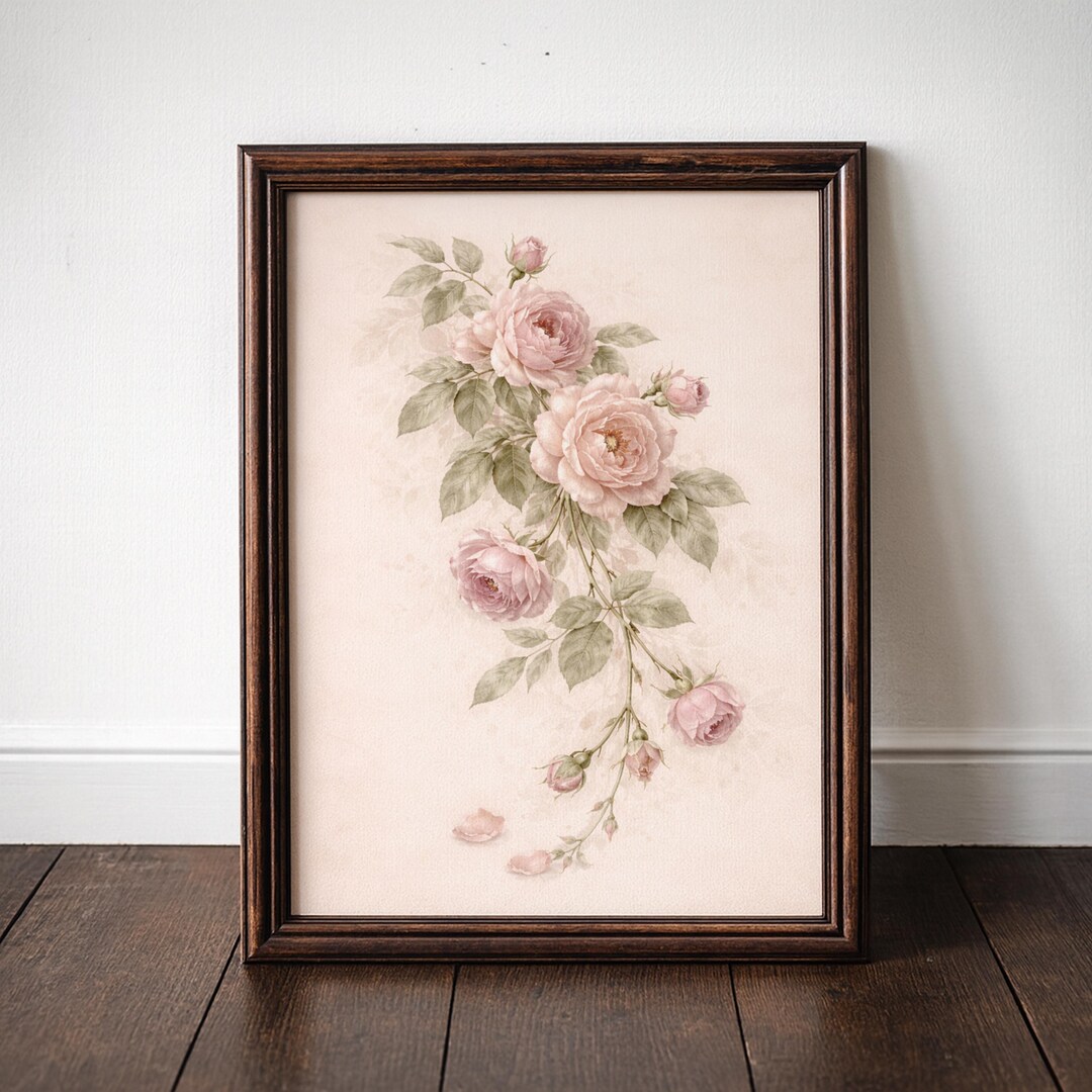 Vintage Pink Rose Wall Art Printable, Botanical Floral Print ...