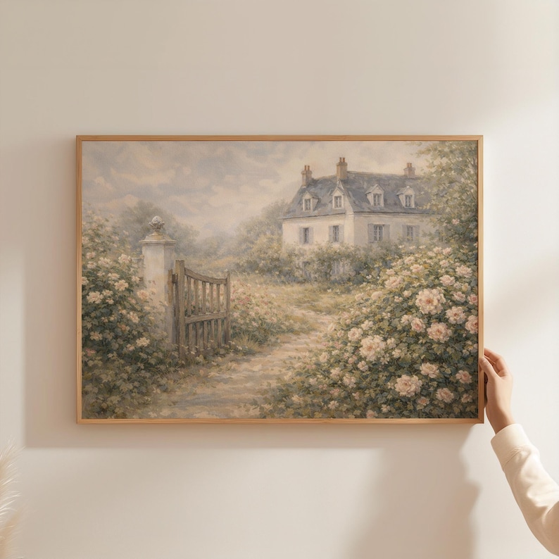 Cottage Garden Wall Art Printable, Vintage Countryside Landscape ...