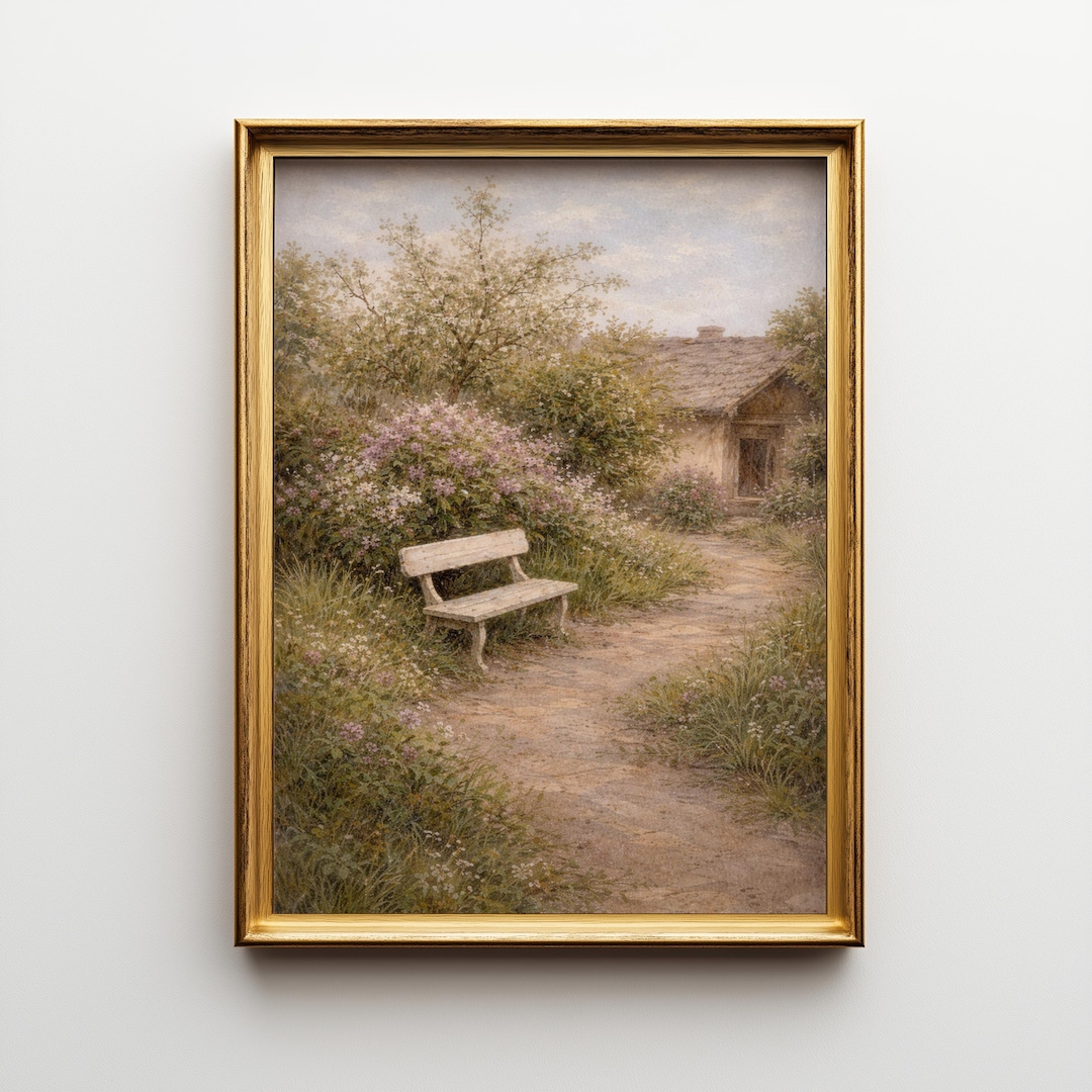 Cottage Garden Wall Art Printable, Vintage Storybook Landscape ...