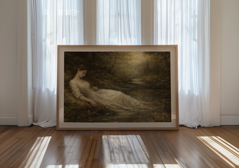 Vintage Woman Portrait Printable Wall Art, Moody Antique Painting, Dark ...