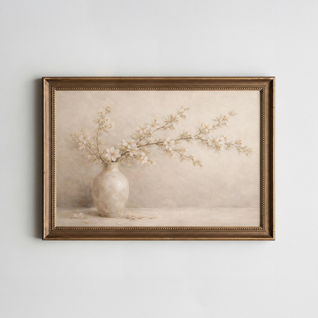 Neutral Floral Wall Art Printable, Beige Flower Vase Art, Minimalist ...