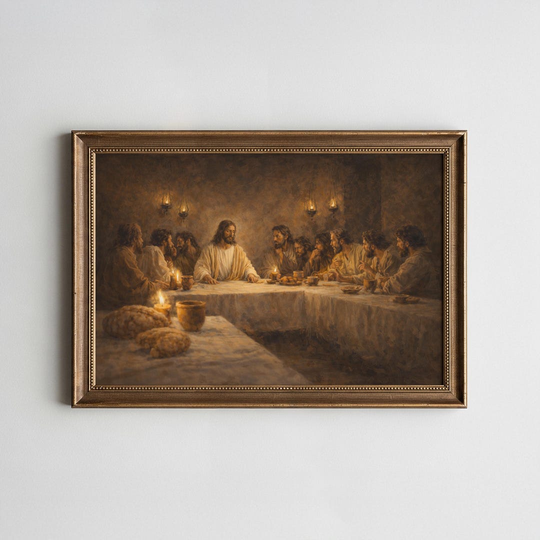 The Last Supper Wall Art, Vintage Christian Oil Painting Print ...