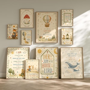 Paquete de 20 láminas decorativas cristianas para la habitación infantil, decoración con versículos bíblicos, temática cristiana, colección de arte mural para niños, descarga digital.