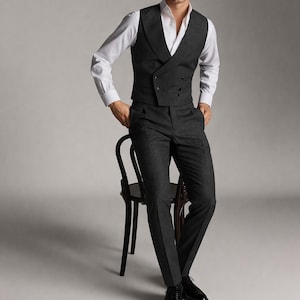 Charcoal Grey Double-Breasted Vest Suit – 2-Piece Tailored Men’s Formal Suit, Wedding Suit, Business, Special Occasion, Groom Suit, Men Suit image 1