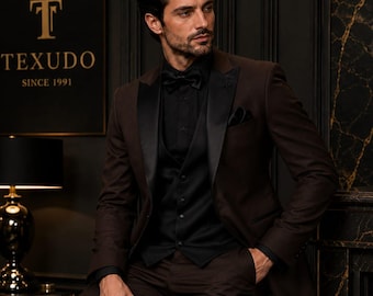 Schokoladenbrauner Herrenanzug, Slim Fit Hochzeitsanzug, Bräutigam Smoking, Abschlussball, Luxus 3-teiliger Anzug, formelle Herrenkleidung, Business Anzug