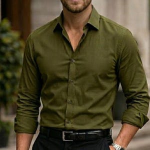 olive green dress shirt near me goTIELESS Ultimate Dress Shirt (Army Green)