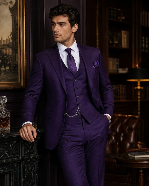 formal dress for men purple Men's 3-piece suit, Elegant suit men, Wedding wear suit, Classic suit, Slim-fit suit, wear, Business suit, Men Tuxedo ss24_best
