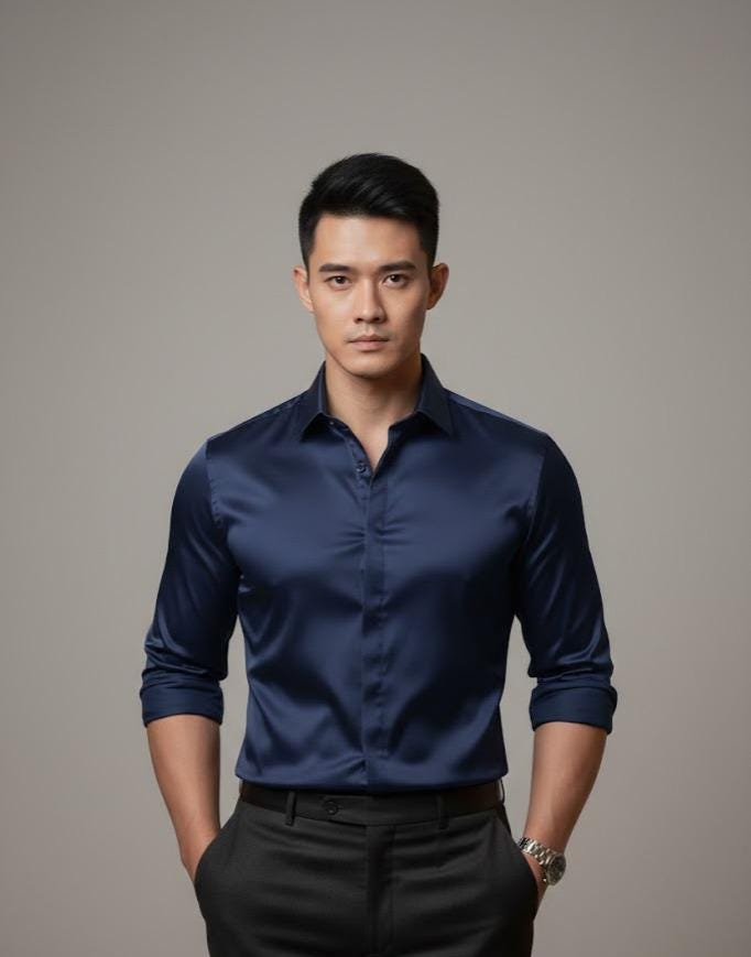 formal dress for men blue shirt Navy Silk Men: Elegant Long Sleeves Shirt, Shirt Men's, Wear, Office Shirt, Silk Men's Wear, Button Down Shirt Arnsht Women's Sequin Sparkly Popup Exclusive collar stays Size:US 16 W