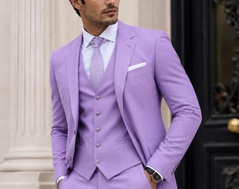 Luxury Lilac Men's 3 Piece Suit, Lavender Wedding Suit, Slim Fit Groom Suit, Custom Tailored Prom Suit, Formal Men's Tuxedo, Classic Suit
