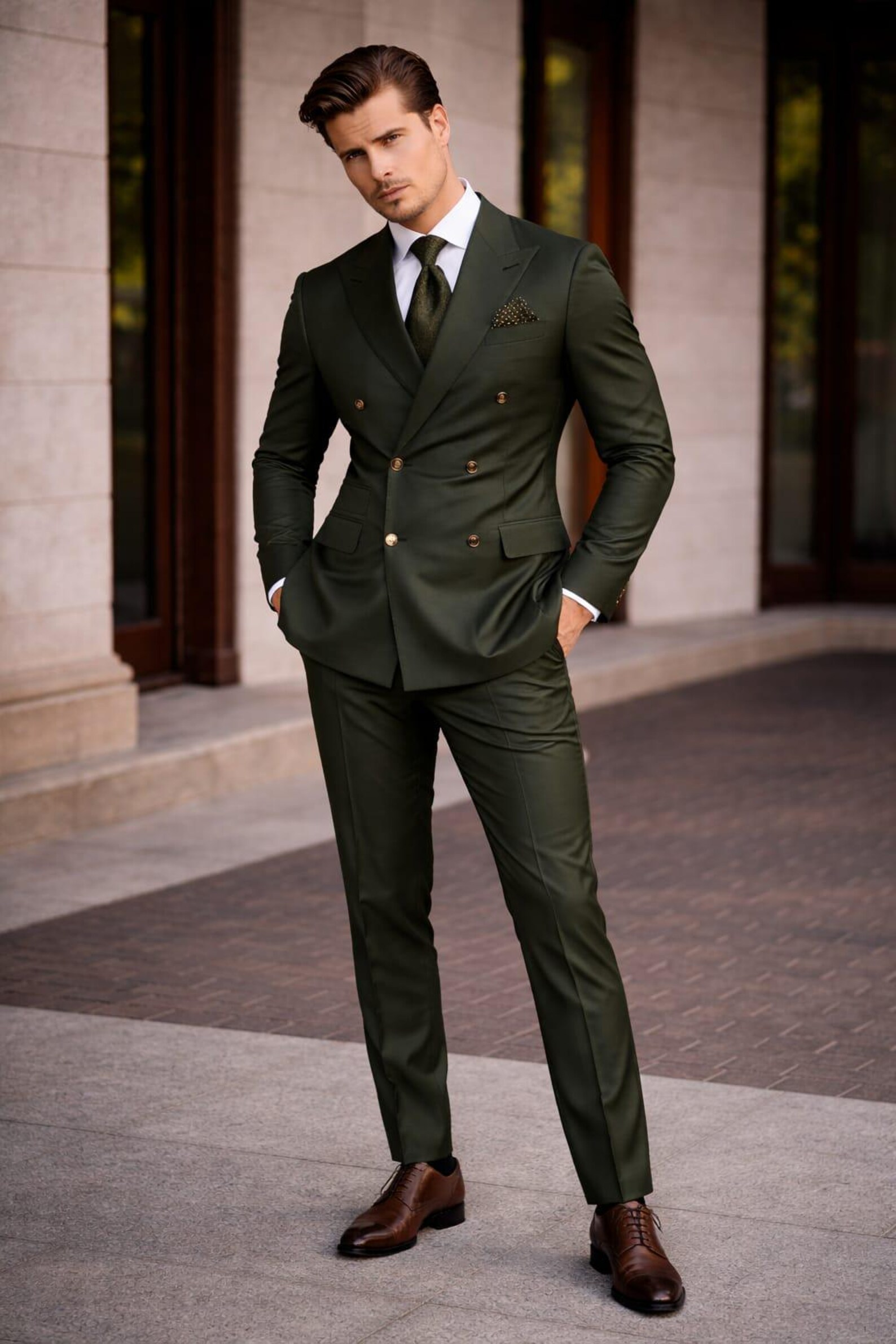 Luxury Forest Green Double-breasted Men's Suit - Elegant Wedding Suit Luxury Forest Green Double-breasted Men's Suit - Elegant Wedding Suit