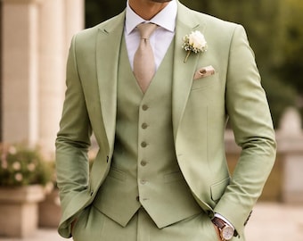 Pista Grüner 3-Teiler Herren Anzug. Perfekt für Hochzeiten, Bräutigame und formelle Veranstaltungen. Moderne Passform mit Weste, Blazer & Hose.