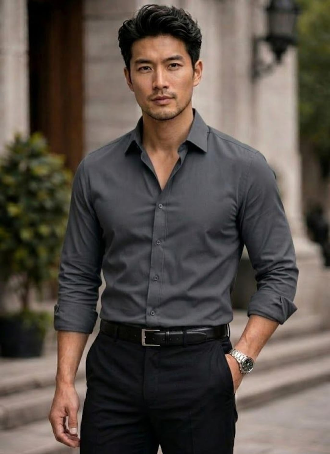 slim fit black dress shirt Men's Slim-Fit Cotton Shirt: Elegant Dark Grey shirt, Formal Men's shirt, Business wear, Long Sleeves shirt, shirt, Button Down Birthdaygift Daska long sleeve maxi Color:DENIM adjustable button cuffs Nylon/polyester/Tencel