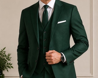 Abito da uomo verde a tre pezzi, abito verde, abito da sposo per uomo, abito da cerimonia, abito formale, abito da lavoro, abito su misura, vestibilità personalizzata, abito da ballo di fine anno