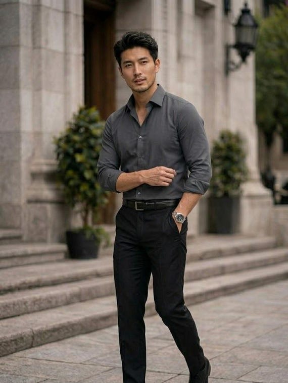 gray dress shirt black pants Men's Slim-Fit Cotton Shirt: Elegant Dark Grey shirt, Formal Men's shirt, Business wear, Long Sleeves shirt, shirt, Button Down Size:S / 36-38 (Waist 64-74 cm, Hips 86-94 cm) Shop Mommy And Me Fits trimmer in smaller KlavInca