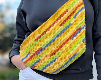 Bolso de mano de ganchillo colorido, bolso cuadrado de abuela a rayas, bolso de hombro bohemio hecho a mano, regalo de verano para ella.