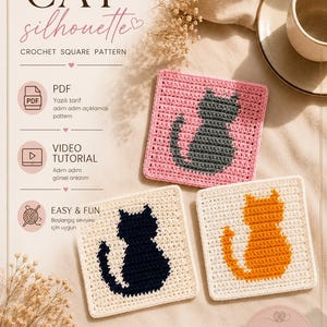 Katze Oma Quadrat PDF, Kitty Häkelblock, Tiermotiv Afghan