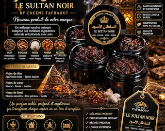 Luxury Oud Bakhoor – The Black Sultan | Musk Amber Sandalwood Incense | Premium Arabic Home Fragrance | Limited Edition 20g | Free Shipping