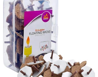 Pre-Assembled Floating Ner Mitzvah Wicks Octagonal Shape 100 Cotton Wicks with Cork Disc Holders for Oil Cups فتيلة قطنية مسبقة Free Shippi