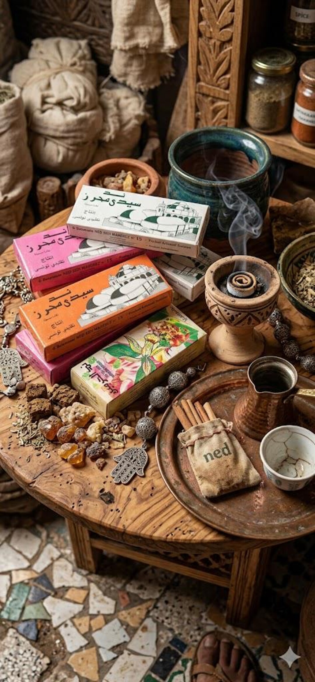 Tunisian Incense Ned Sidi Mahrez Set | Traditional Raw Wood
