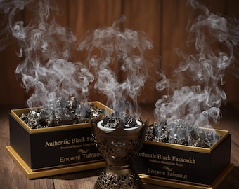 Premium Moroccan Black Fassoukh Incense Resin – Traditional Aromatic Bakhoor – Natural – Ritual & Spiritual Use – Free Shipping