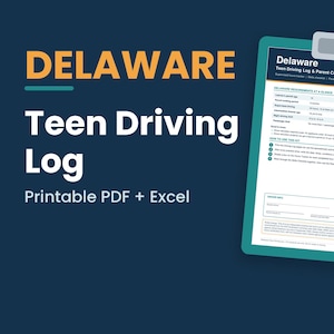 Delaware Fahrprotokoll für Jugendliche zum Ausdrucken | 50 Stunden begleitetes Fahren, Fahrtenbuch für Fahranfänger, Lernführerschein, Elternleitfaden (PDF + Excel)
