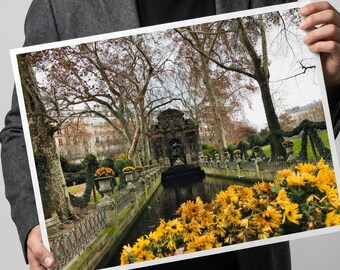Luxembourg Gardens Print, Jardin du Luxembourg Paris Photography, Autumn Fountain Fine Art, Parisian Garden Wall Hanging, French Decor Gift