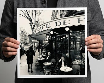 Paris Cafe Print, Black and White Paris Photography, Saint Germain Street Photo, French Bistro Wall Art, Parisian Kitchen Decor Gift