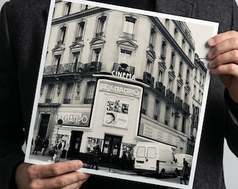 Paris Cinema Print, Black and White Paris Photography, Le Champo French Architecture Wall Art, Parisian Street Poster, Travel Gift
