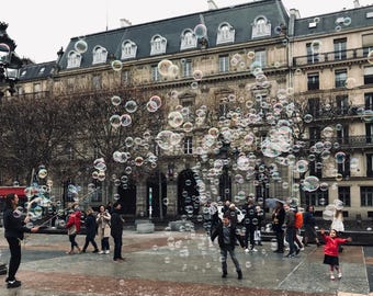 Paris Photo Card, Le Marais Greeting Card, Bubbles Square Stationery, Blank Note Card, Travel Card Gift