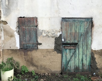Paris Photo Card, French Green Door Greeting Card, Rustic Architecture Stationery, Blank Note Card, French Travel Card Gift