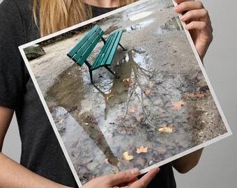 Eiffel Tower Print, Paris Rainy Reflection Photography, Moody Square Wall Art, Paris Travel Poster, French Home Decor Gift