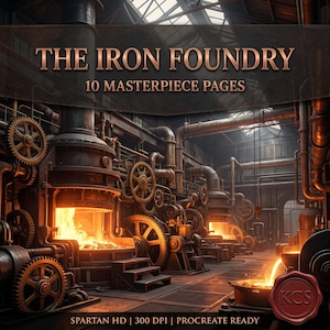 スチームパンク風大人向け塗り絵10枚 | ヴィクトリア朝時代の工業ラインアート | 鉄工所の時計仕掛け | PDF JPG Procreate | スパルタンHD