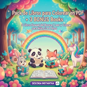 Pakiet kolorowanek PDF | 3 książki o lesie Kawaii | Czytaj i koloruj dla dzieci w wieku 5-8 lat