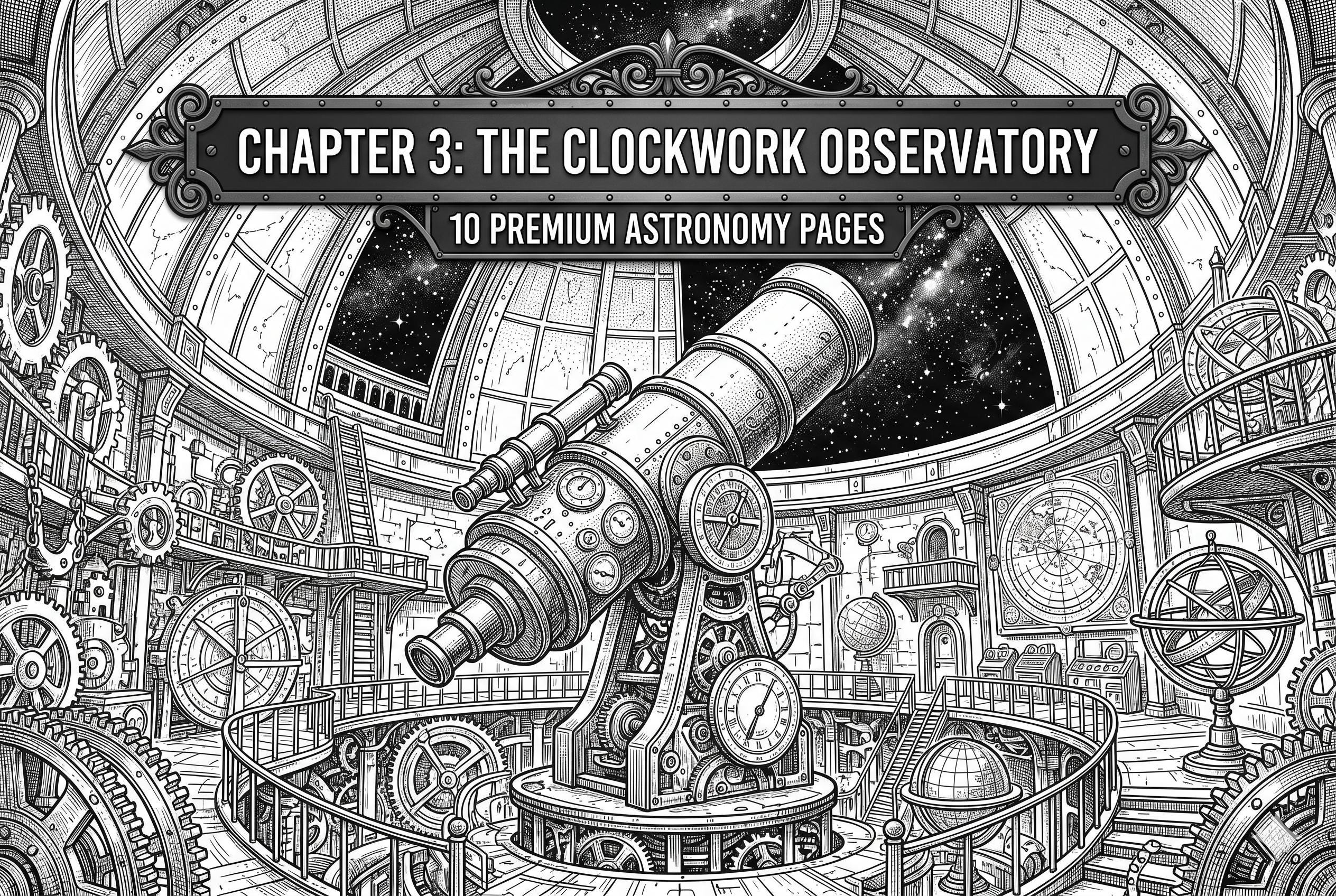 Steampunk Coloring Pages Adults | Clockwork Observatory Astronomy ...