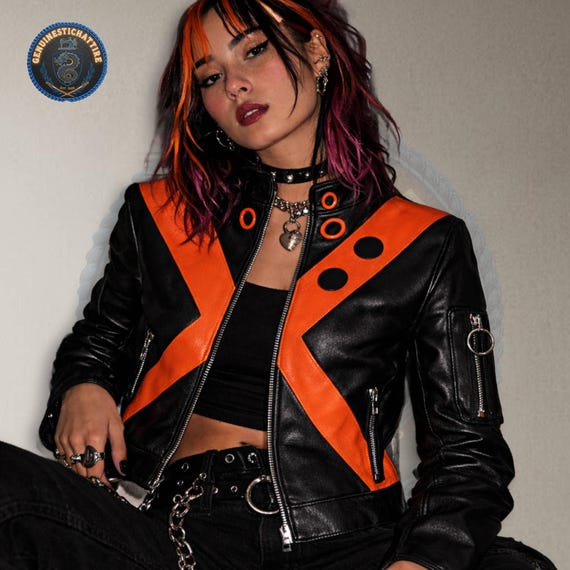 Bakugo My Hero Academia Jacket | Anime Leather Biker Coat | Orange Cross Black Bomber Gear | Premium Plus Ultra Cosplay Costume Gift
