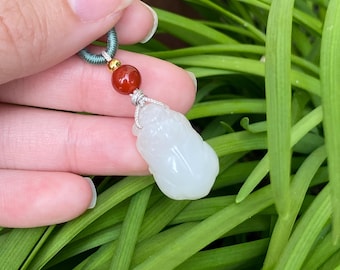 Natural White Jade PiXiu Pendant - Wealth & Protection Charm - Hand-Carved Mythical Creature Jewelry