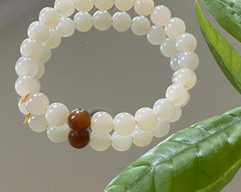 Natural Jade Bracelet, Minimalist Hand-Carved Gemstone Stacking Bracelet