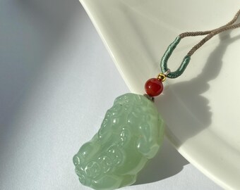 Natural Xiuyan Jade PiXiu Necklace – Hand-Carved Feng Shui Wealth Amulet