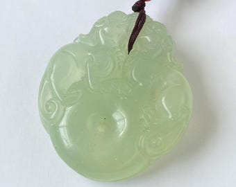Natural Hetian Jade Pixiu Pendant from Qinghai, China - Hand-Carved Safety Buckle Ping An Kou Necklace