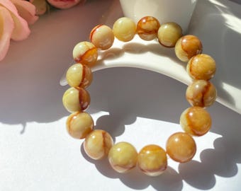Flower Jade Bracelet – 10mm Natural Gemstone Beads, Earthy Jewelry