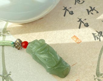 Natural Jade Cicada Pendant Necklace | 一鸣惊人 Symbol | Hand Carved Green Jade Charm | Good Luck Gift